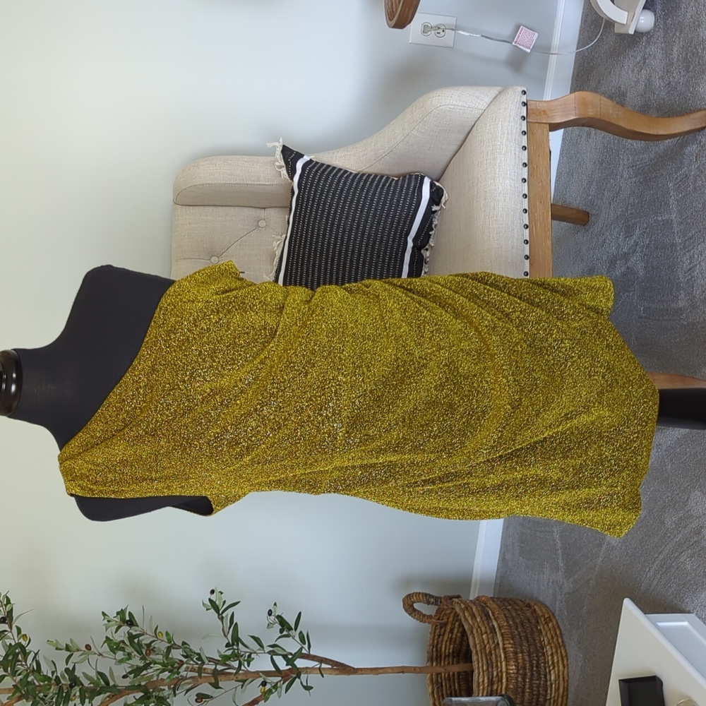 Lulu's Got the Party Gold Lurex One-Shoulder Mini Dress